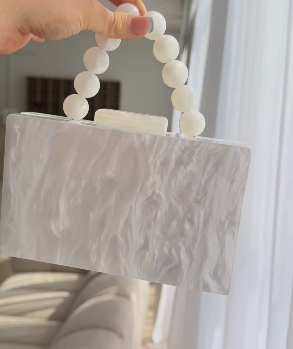 Acrylic Beaded Clutch Bag - White